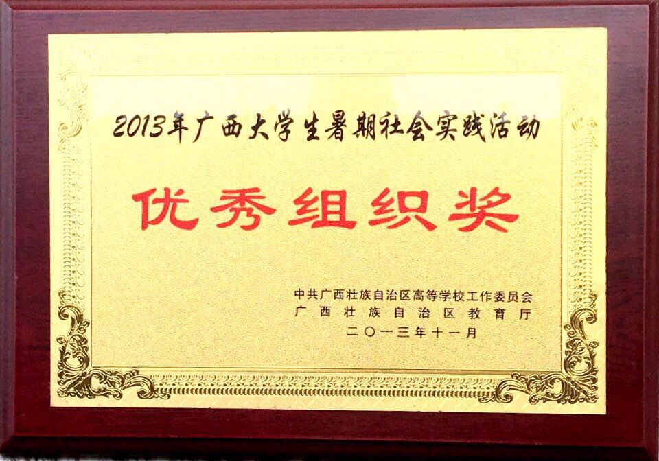 2013年广西大学生暑期社会实践活动优秀组织奖